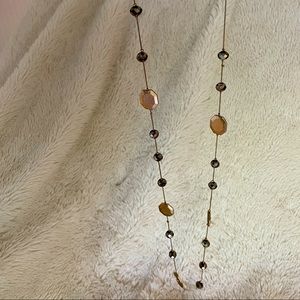 Long Gold Necklace with Metallic Beads and Diamond Gems. NWT from Chicos